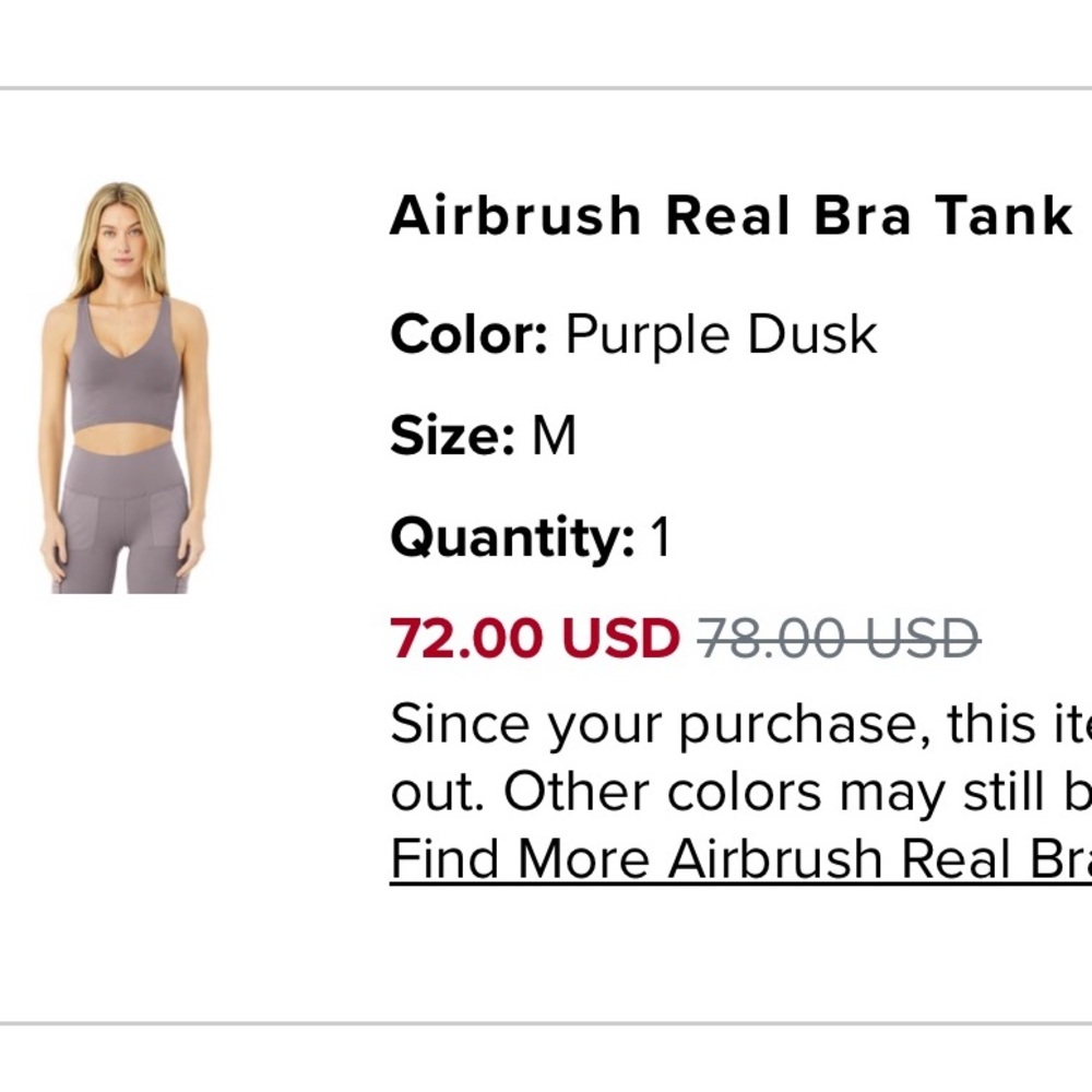 ALO Yoga Airbrush Real Bra Tank - Purple Dusk